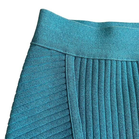 RETROFETE Taressa Bandage Knit Mini Skirt Ribbed Turquoise Blue Side Zip Sm NEW - Picture 7 of 12